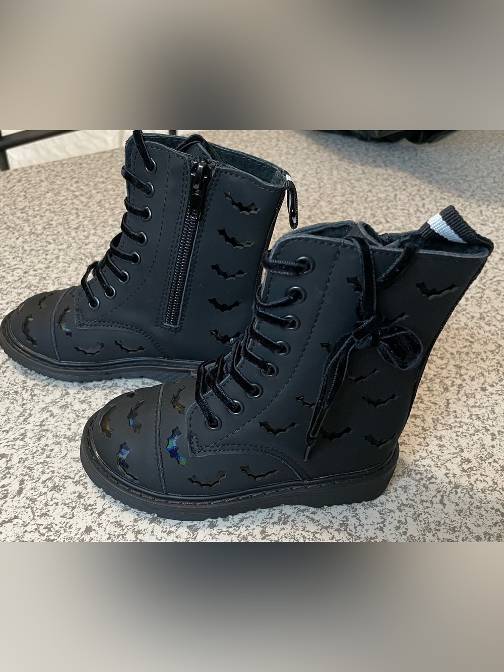 Black Bat Cutout Lace-Up Combat Boots Spellbound Soles